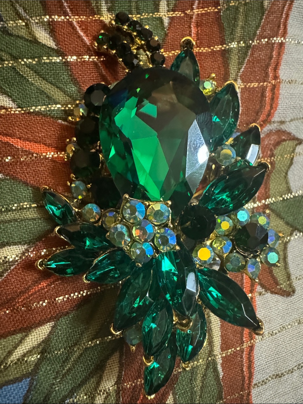 Emerald Green Crystal Statement Brooch - Womens Jewelry